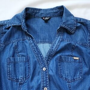 Guess Dark Blue Denim Women Shirt Dress - Size: Medium